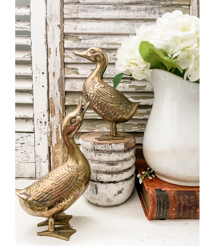 Vintage Heavy, Large Brass Duck Figurines - set of 2
